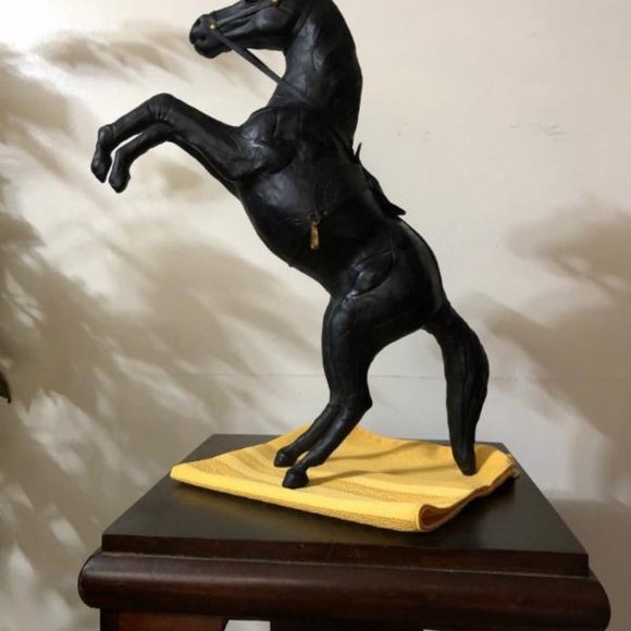 Antique Pounded Leather Horse ~ Black Stallion - Picture 5 of 8